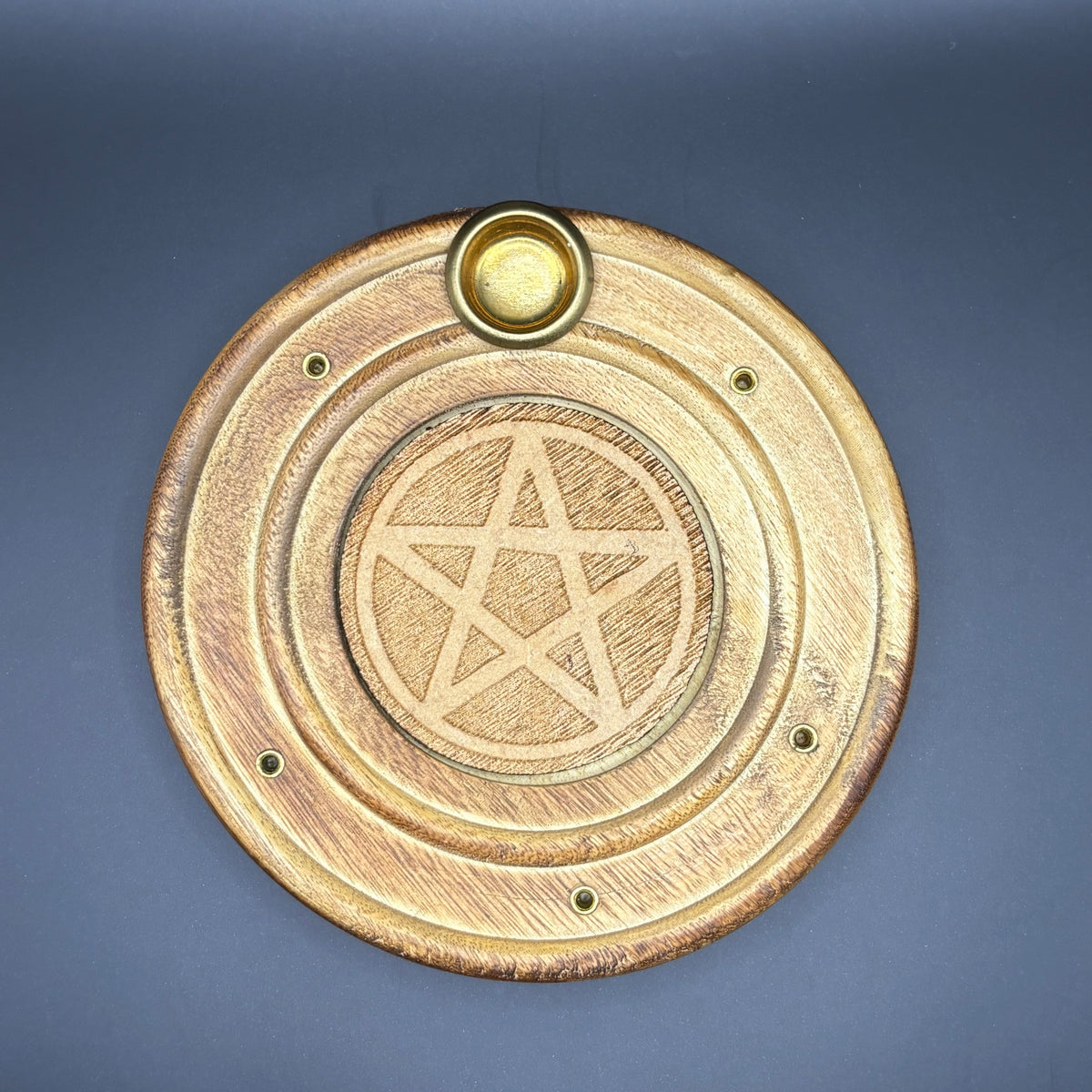 Porte-Encens Bois Rond Pentagramme 10cm